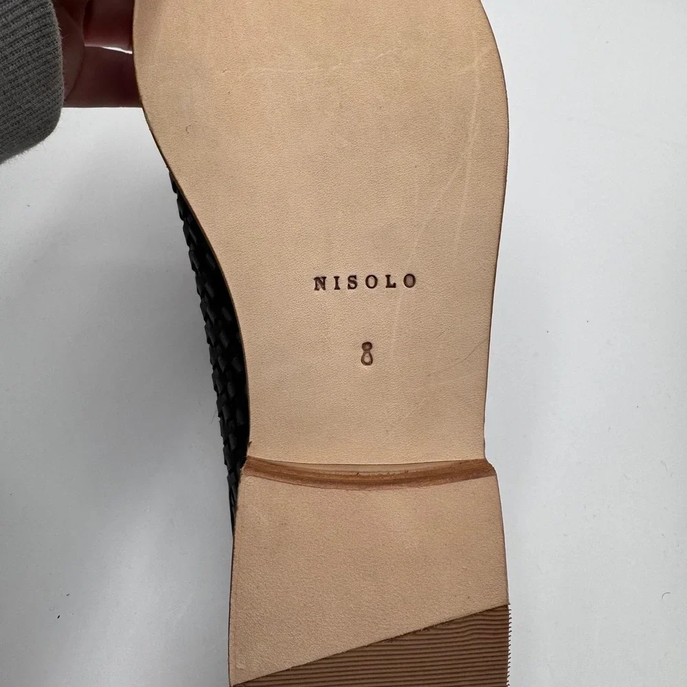Nisolo Ama Woven Mule Black Leather Pointed Toe Slides Women's 8 New in Box - Picture 4 of 6
